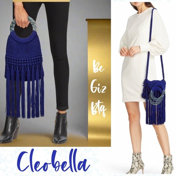 🔥🔥NWT Cleobella Authentic Monaco Cobalt Macrame Fringed Tote And Crossbody Bag